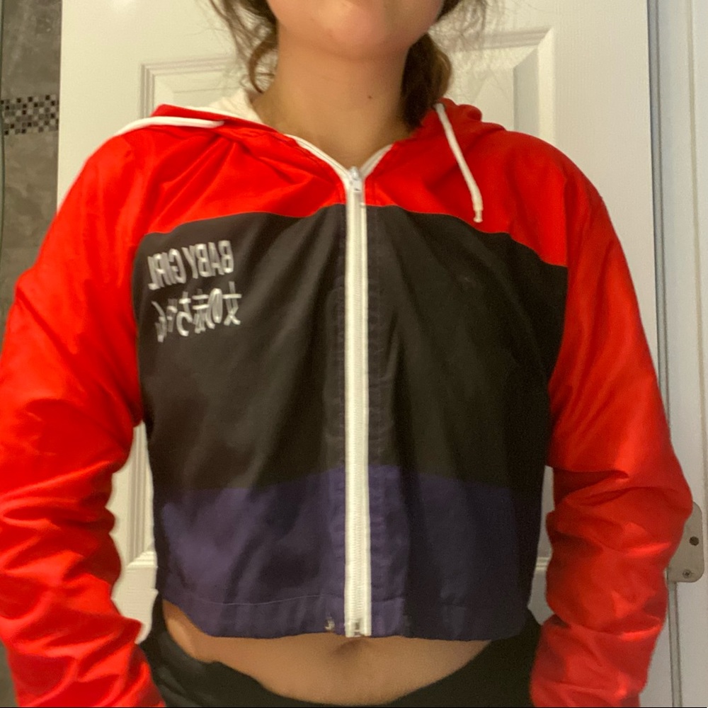 Cropped reflective windbreaker